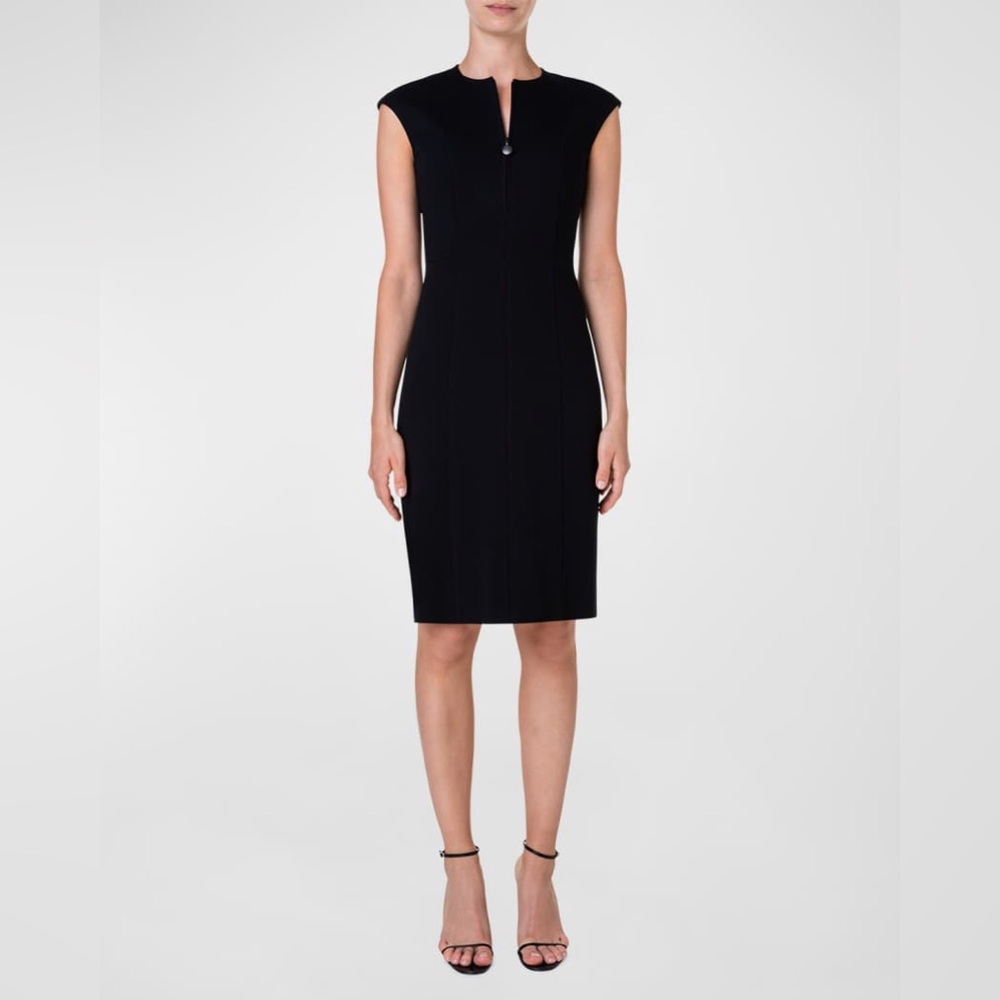 Akris Punto Black Cap-Sleeve Midi Sheath Dress. Size 6. NWOT. MSRP $995